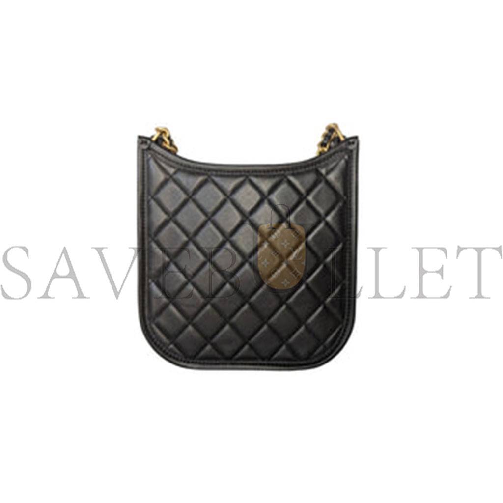 CHANEL MASTER BLACK CALFSKIN QUILTED CC CROSSBODY HOBO HANDBAG AS4532 (24*20*6cm)